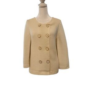 525 America Women's Double Breasted Ribbed Knit Cardigan Sweater Cream Small